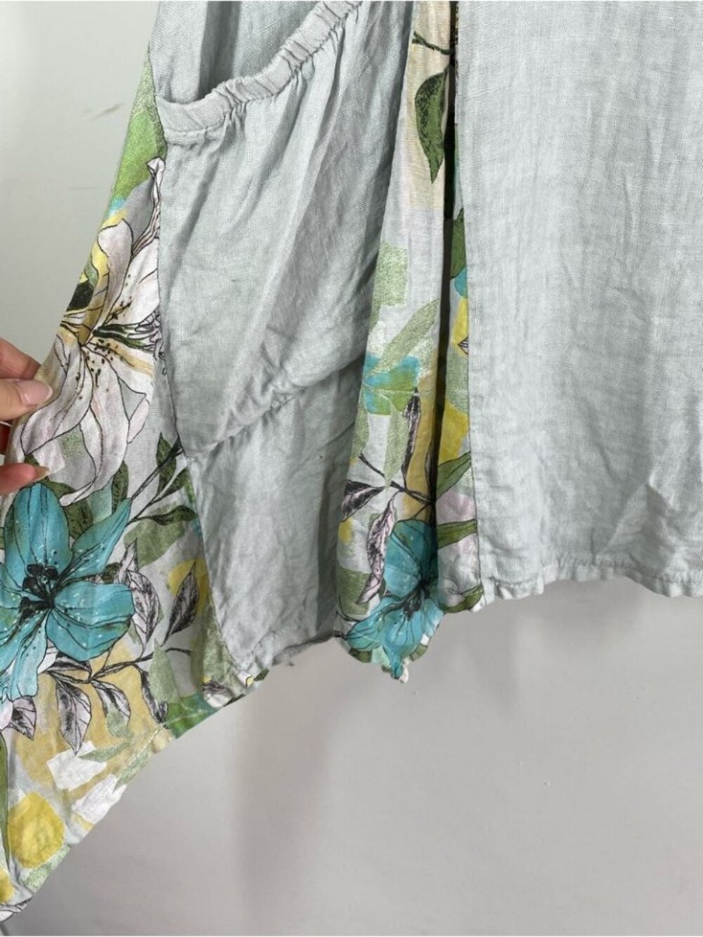 Made in Italy Linen Tunic Top Grey Floral Lagenlook Boho Oversized One Size - Picture 4 of 14